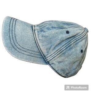 WOMENS BLUE DENIM HAT + ADJUSTABLE VEGAN BROWN LEATHER STRAP, OS